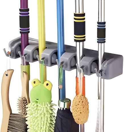 Wall-Mounted Broom & Cleaning Tool Organizer – Space-Saving Home Storage Rack