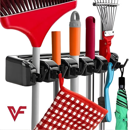 Wall-Mounted Broom & Cleaning Tool Organizer – Space-Saving Home Storage Rack
