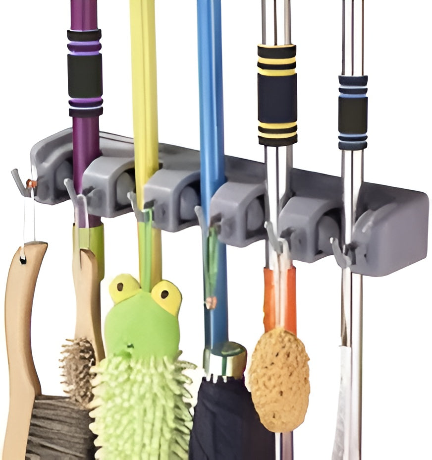 Wall-Mounted Broom & Cleaning Tool Organizer – Space-Saving Home Storage Rack