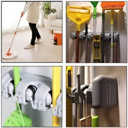 Wall-Mounted Broom & Cleaning Tool Organizer – Space-Saving Home Storage Rack
